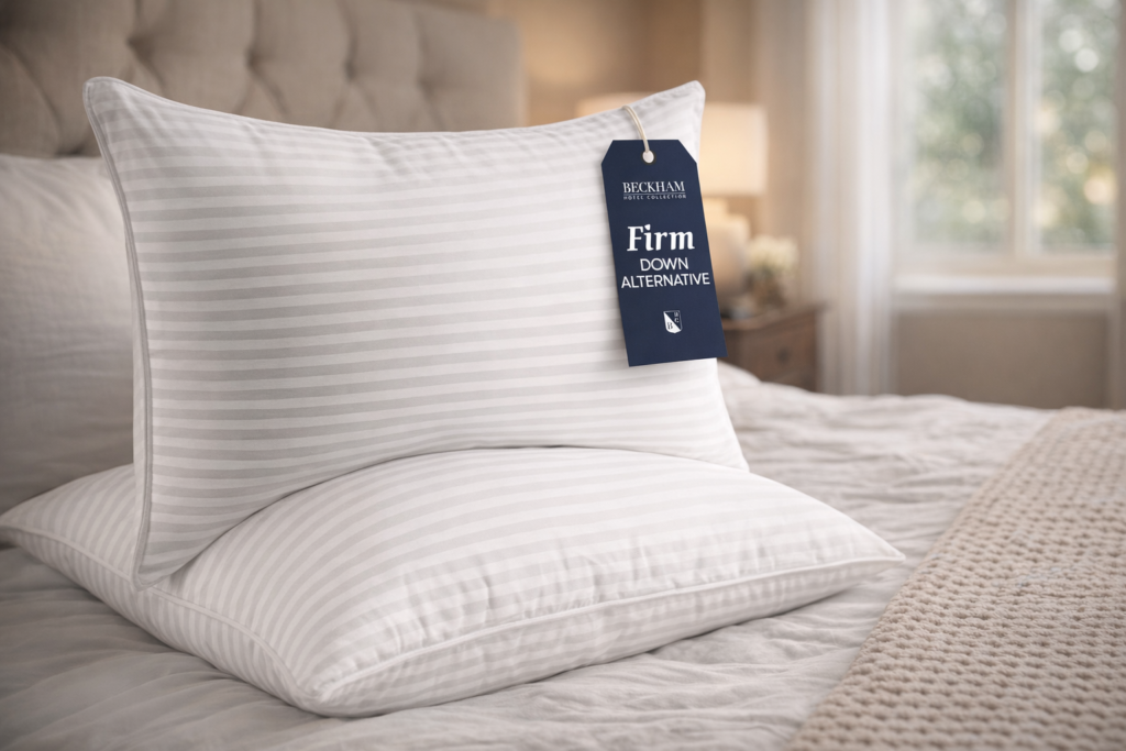 Almohada beckham arriba de una cama