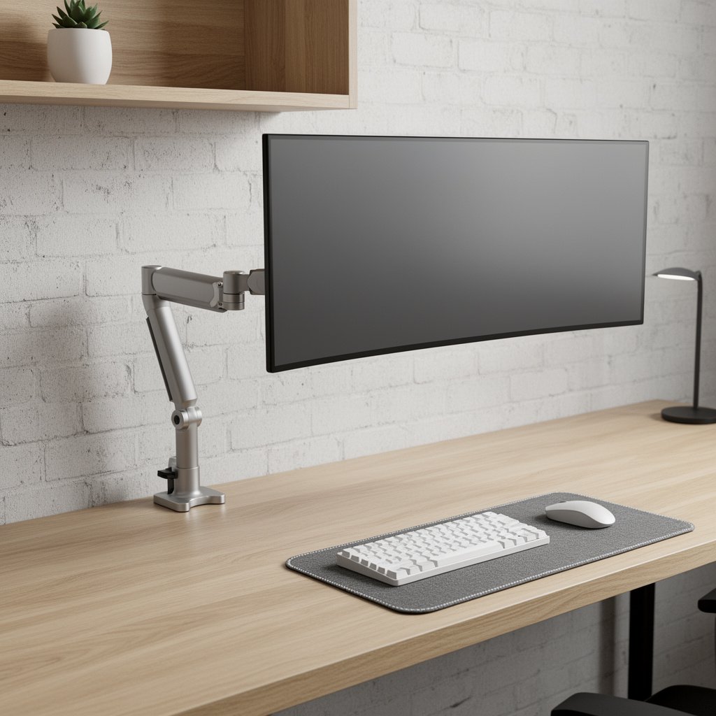 Soportes y brazos para monitor instalados en escritorioç